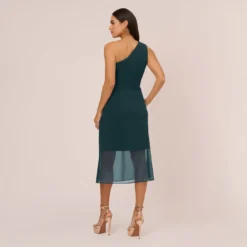 Knit Crepe One Shoulder Dress With Sheer Cutout And Skirt In Forest -Cheap Vesta Gleam Store MN1E208445 AB311 Regular Back