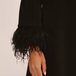 Knit Crepe One Shoulder Long Sleeve Dress With Feather Accents In Black -Cheap Vesta Gleam Store MN1E208446 AA002 Regular Lifestyle