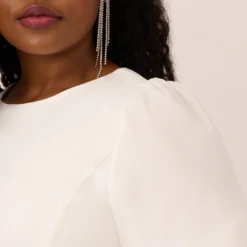 Plus Size Puff Short Sleeve Sheath Dress With Ruffle Accent In Ivory -Cheap Vesta Gleam Store MN1E208448 AA194 Plus Lifestyle