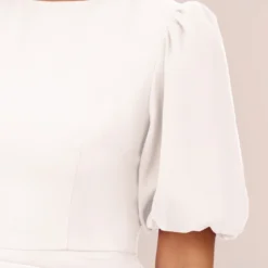 Puff Short Sleeve Sheath Dress With Ruffle Accent In Ivory -Cheap Vesta Gleam Store MN1E208448 AA194 Regular Detail