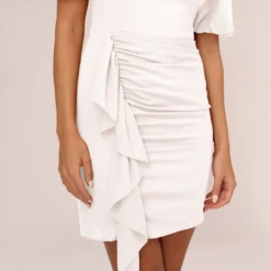 Puff Short Sleeve Sheath Dress With Ruffle Accent In Ivory -Cheap Vesta Gleam Store MN1E208448 AA194 Regular Lifestyle