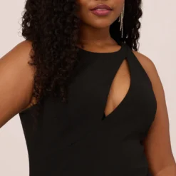 Plus Size Knit Crepe Wide Leg Jumpsuit With Cutout Accent In Black -Cheap Vesta Gleam Store MN1E208527 AA002 Plus Detail