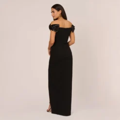 Stretch Crepe Off The Shoulder Gown With Sequin Bows In Black -Cheap Vesta Gleam Store MN1E208598 AA002 Regular Back 91ddfa4f 942f 4d4e 82cb bfc3e56fca2f
