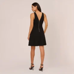 Sleeveless Crepe Mini Dress With Rhinestone Bow Accent In Black -Cheap Vesta Gleam Store MN1E208600 AA002 Regular Back